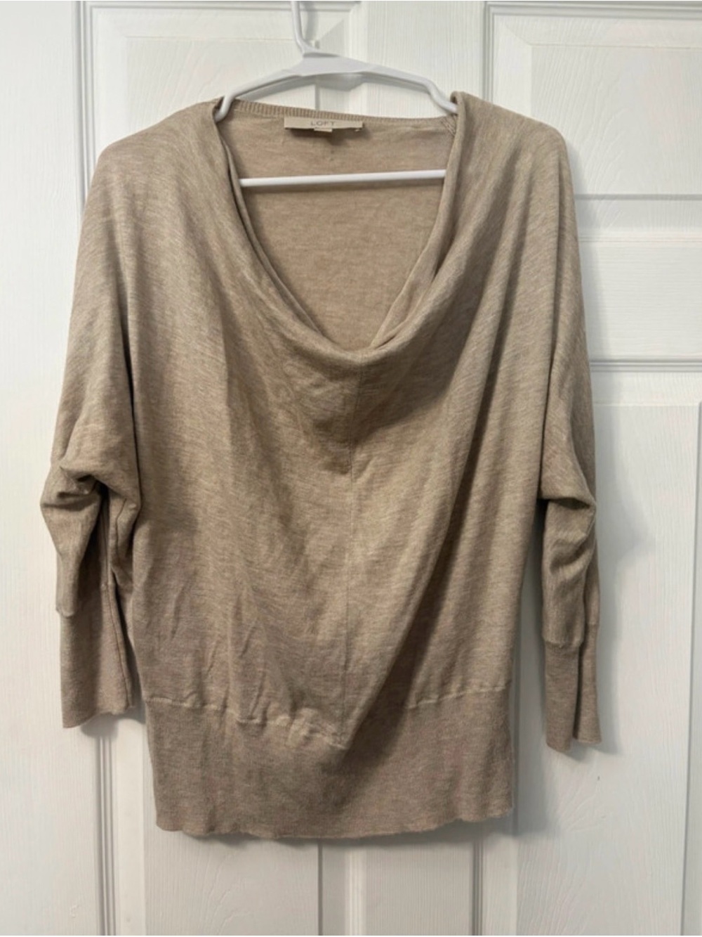 LOFT Taupe Cowl-Neck Lightweight Sweater